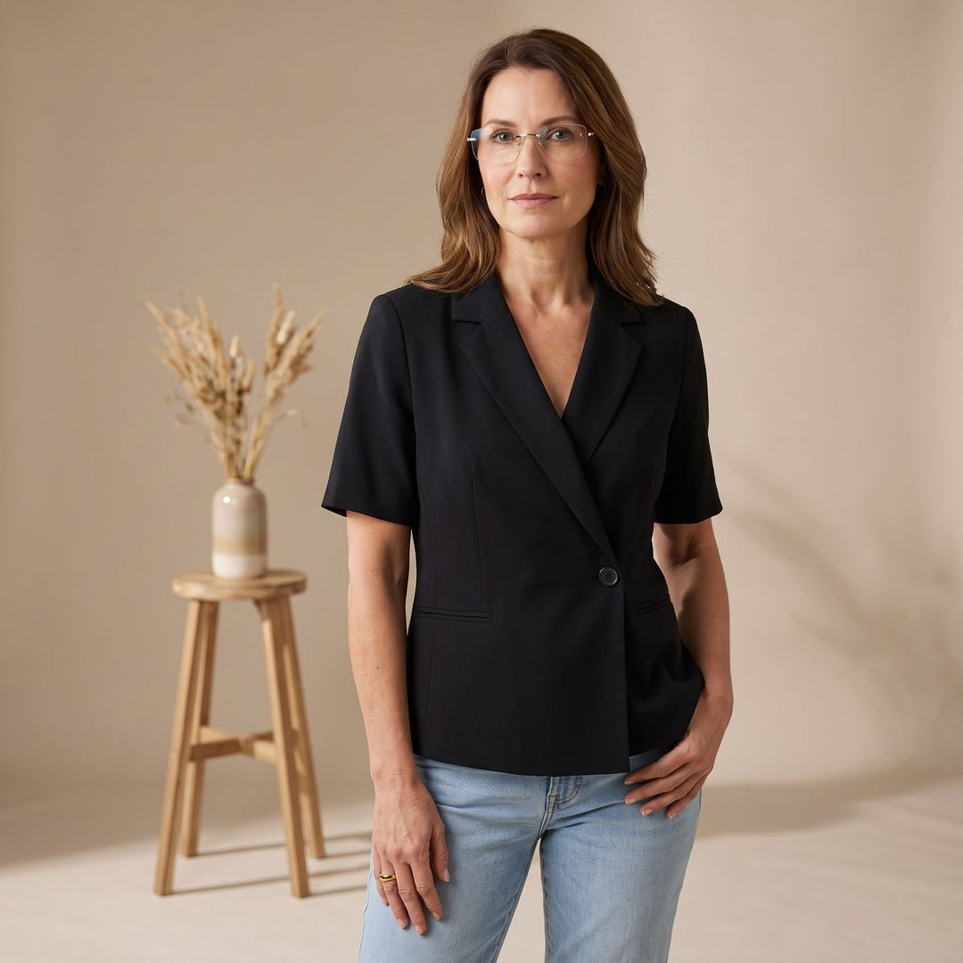 Women's V-Neck Short-Sleeve Single-Button Blazer Coat
