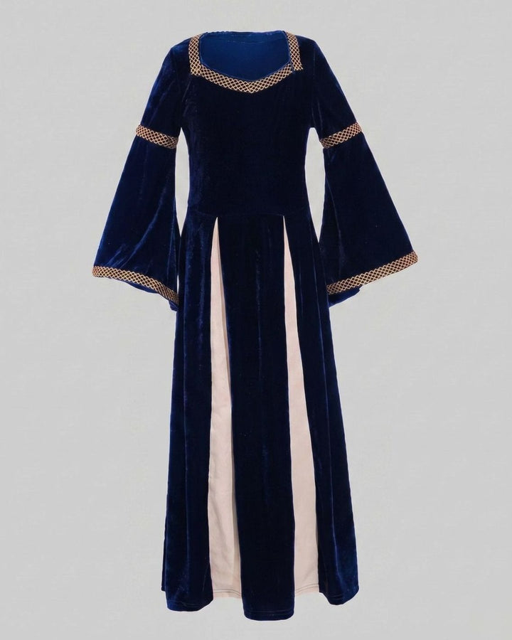 Women's Velvet Defined-Waist Flared-Sleeve Medieval Maxi Dress - Blue