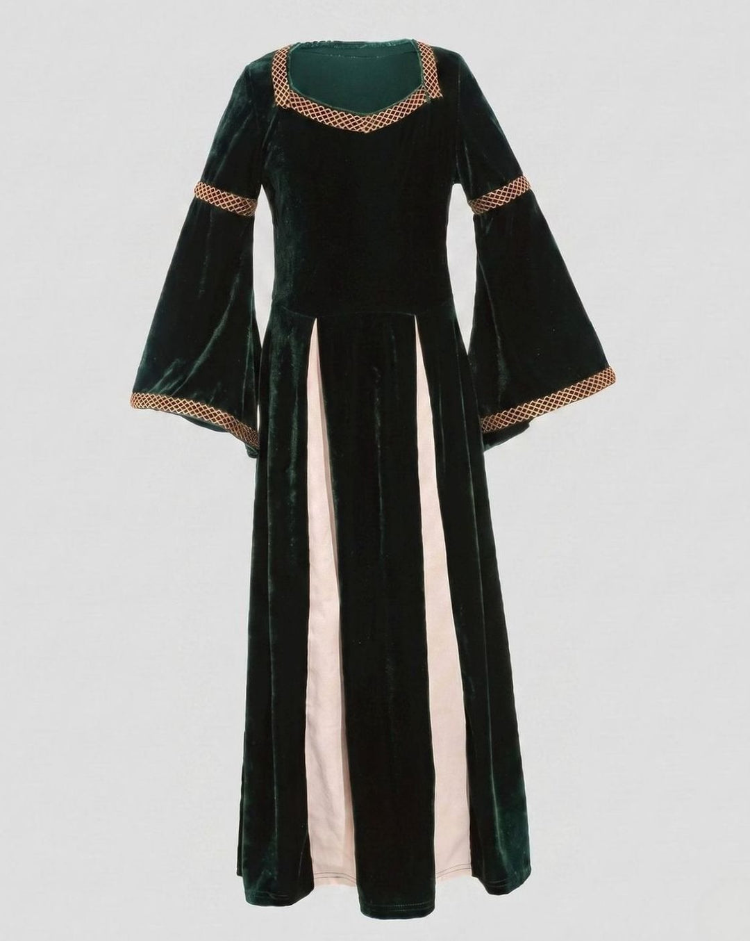 Women's Velvet Defined-Waist Flared-Sleeve Medieval Maxi Dress - Dark Green
