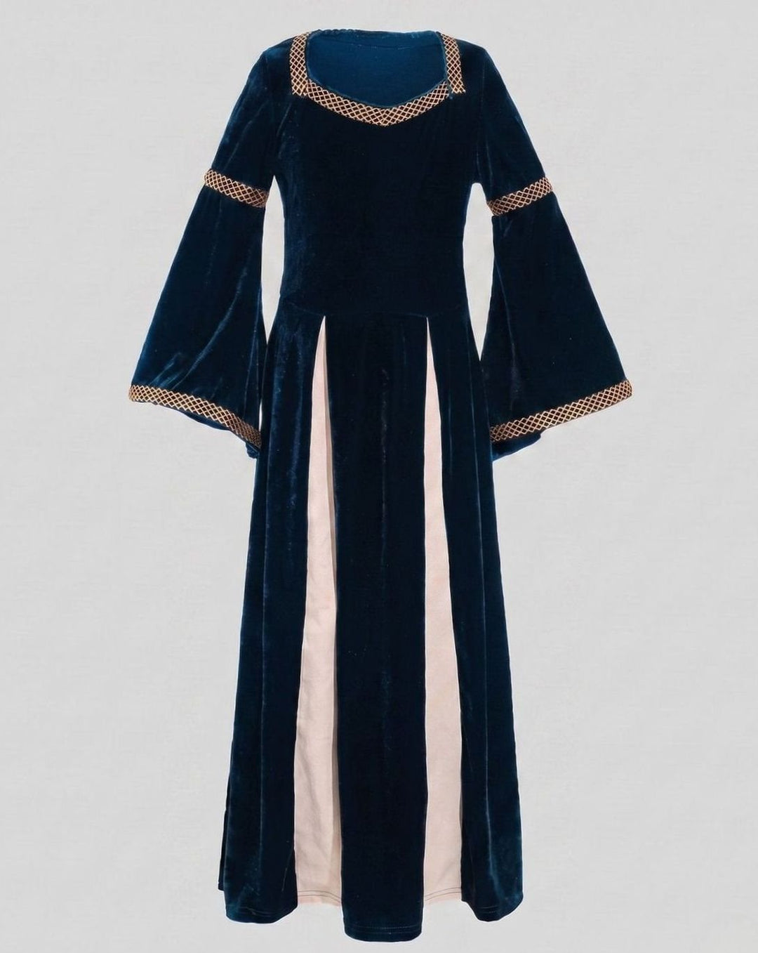 Women's Velvet Defined-Waist Flared-Sleeve Medieval Maxi Dress - Dark Blue