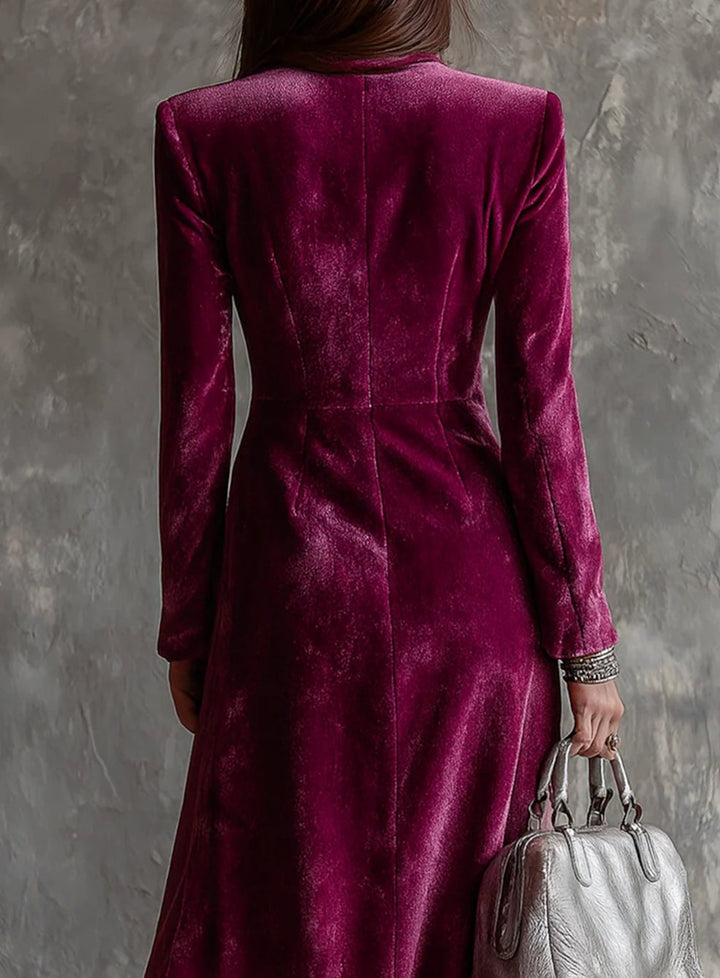 Women's Velvet Double-Breasted Blazer Midi Dress