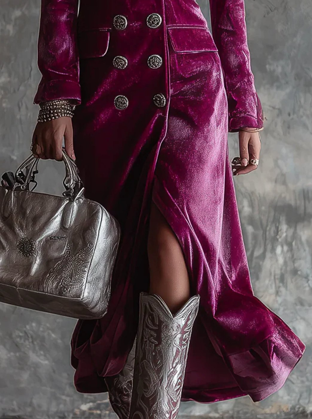 Women's Velvet Double-Breasted Blazer Midi Dress