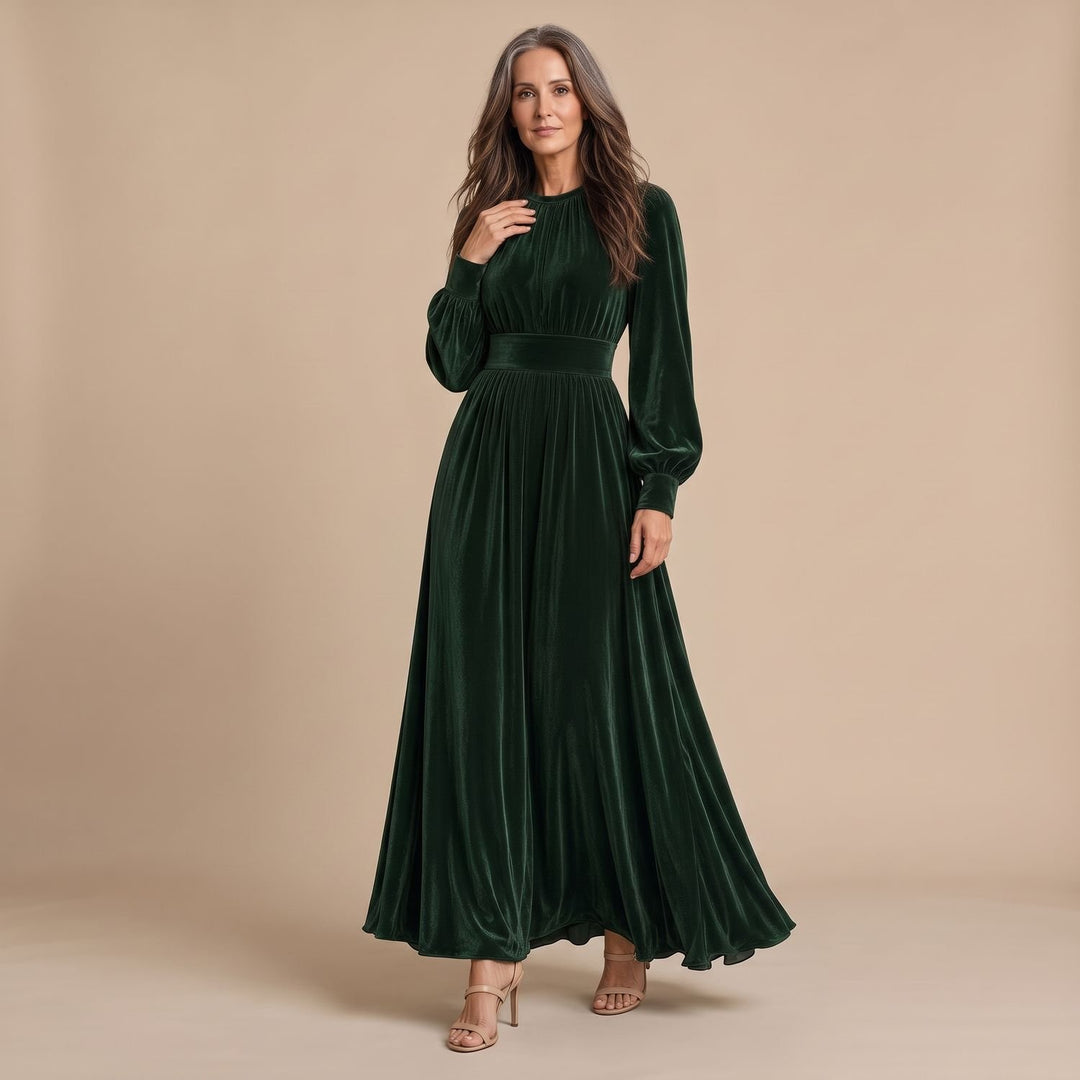 Women's Velvet Long-Sleeve Maxi Christmas Party Dress
