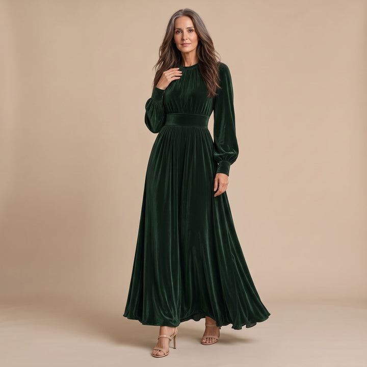 Women's Velvet Long-Sleeve Maxi Christmas Party Dress