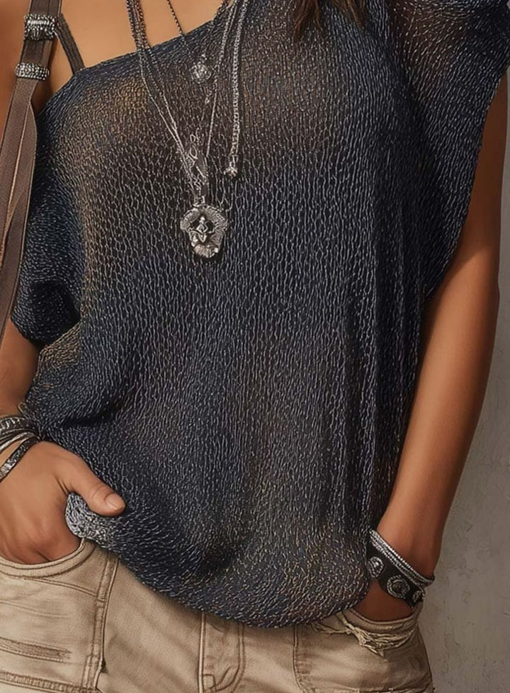Women's Vintage One Shoulder Knit Top Long Sleeve Relaxed Blouse