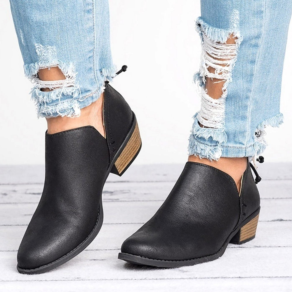 Women's Vintage Slip-On Block Heel Ankle Boots