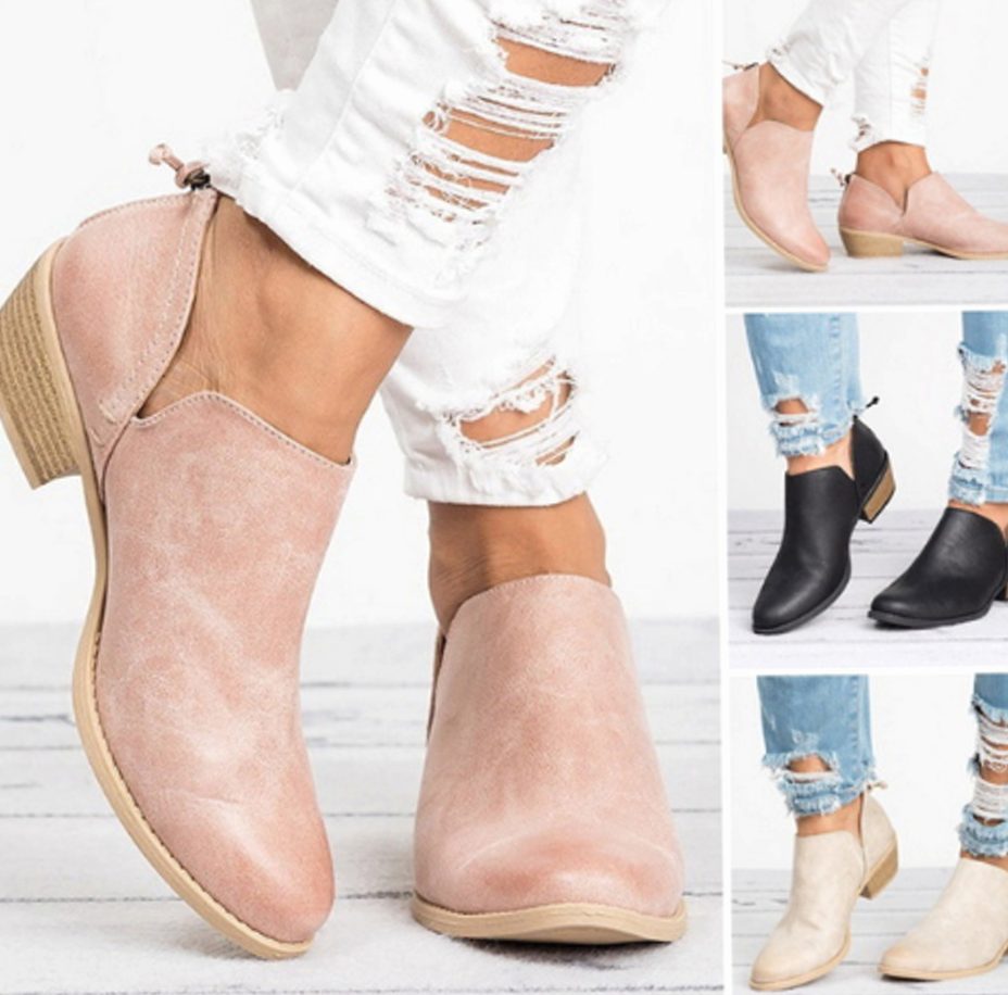 Women's Vintage Slip-On Block Heel Ankle Boots