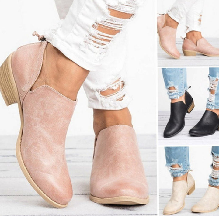 Women's Vintage Slip-On Block Heel Ankle Boots