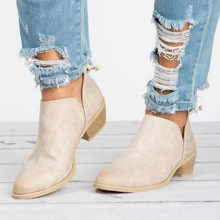 Women's Vintage Slip-On Block Heel Ankle Boots - Beige
