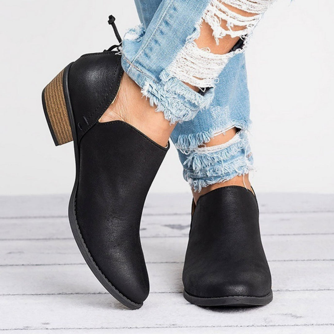Women's Vintage Slip-On Block Heel Ankle Boots - Black