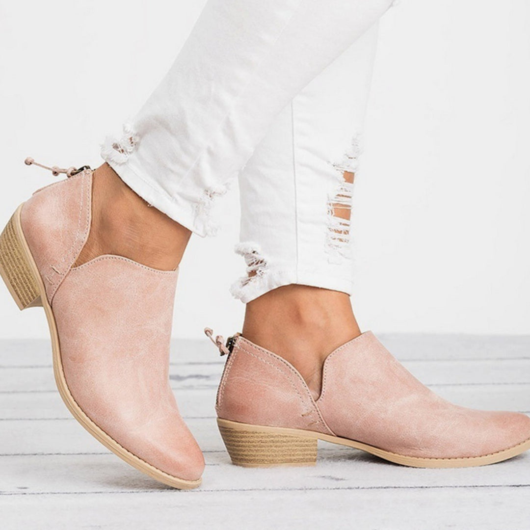 Women's Vintage Slip-On Block Heel Ankle Boots - Pink