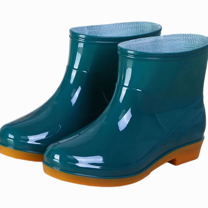 Women's Waterproof Ankle Rain Boots Anti-Slip Rubber Garden Booties - Dark Green