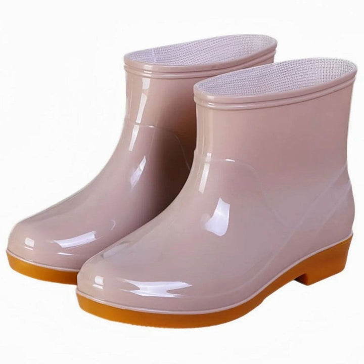 Women's Waterproof Ankle Rain Boots Anti-Slip Rubber Garden Booties - Light Khaki