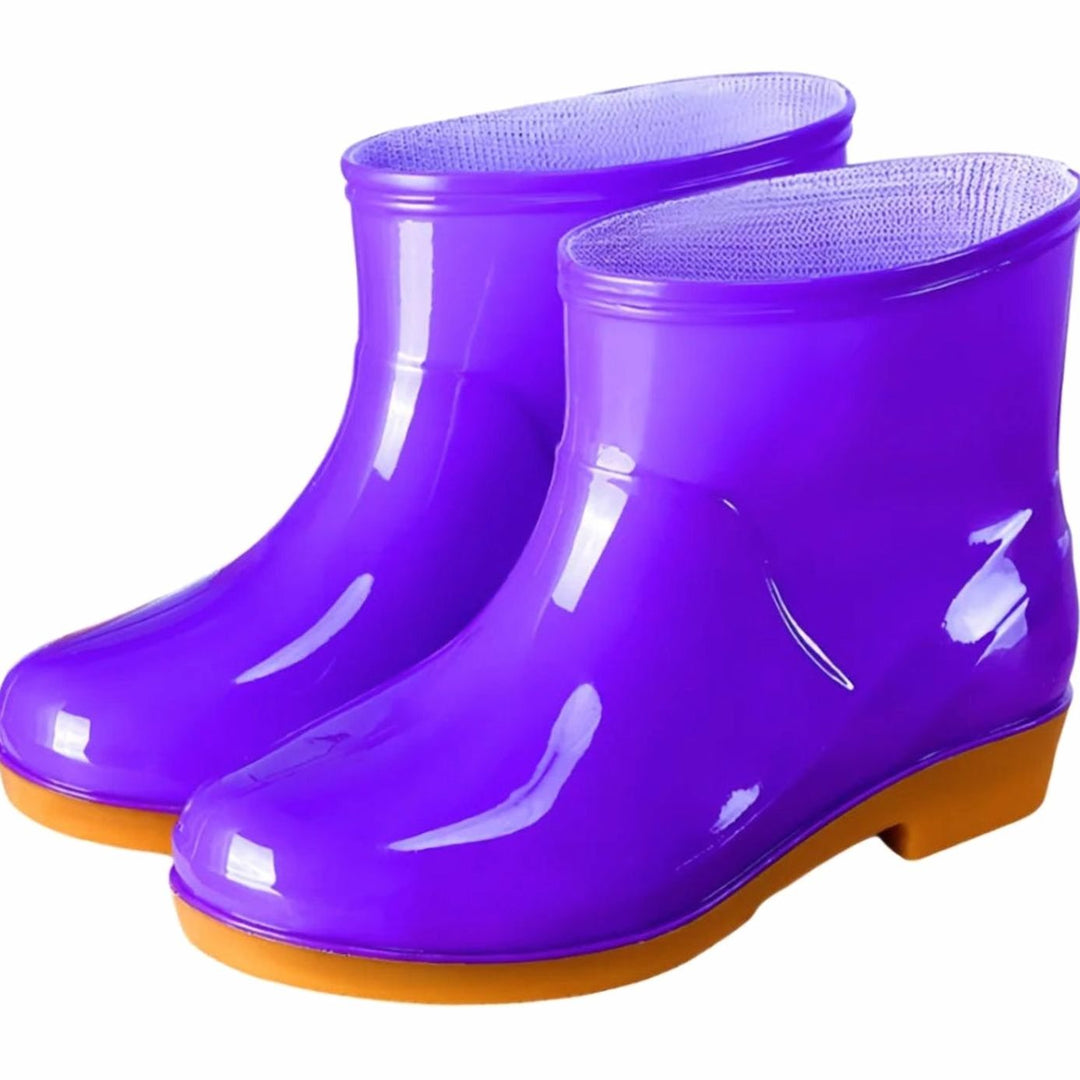 Women's Waterproof Ankle Rain Boots Anti-Slip Rubber Garden Booties - Purple