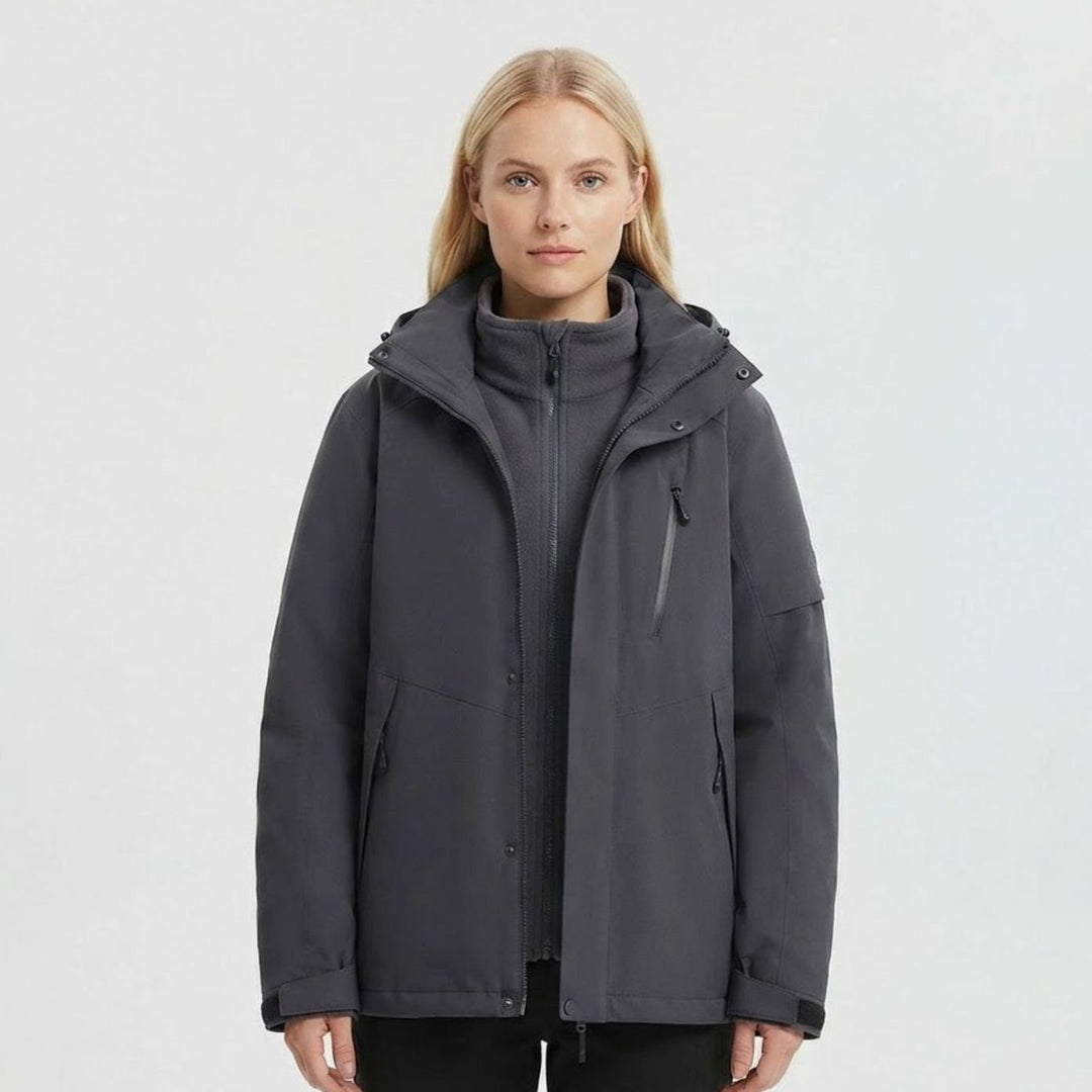 Women's Waterproof Hooded Fleece-Lined Winter Jacket - Black
