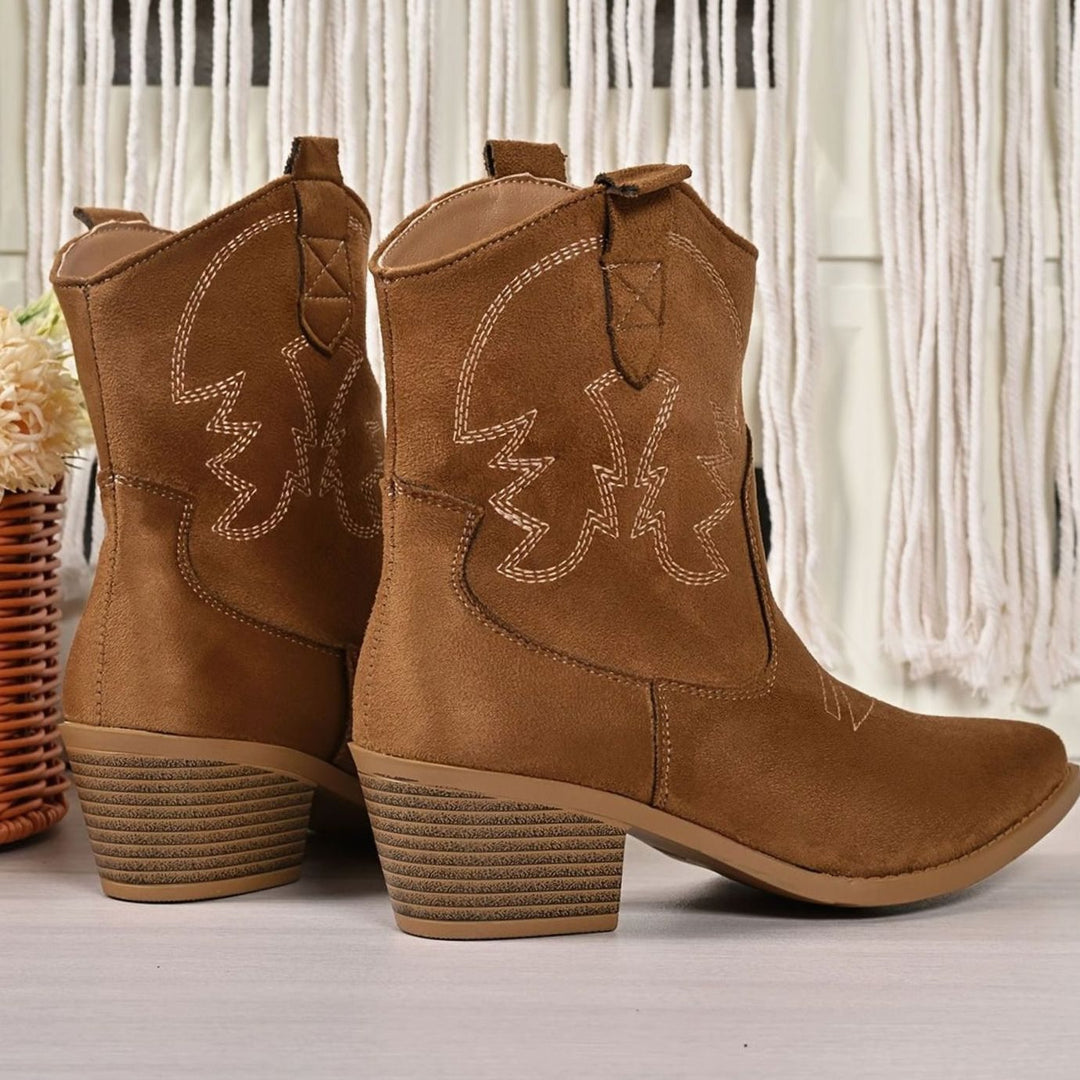Women's Wide-Calf Embroidered Slip-On Western Cowboy Booties