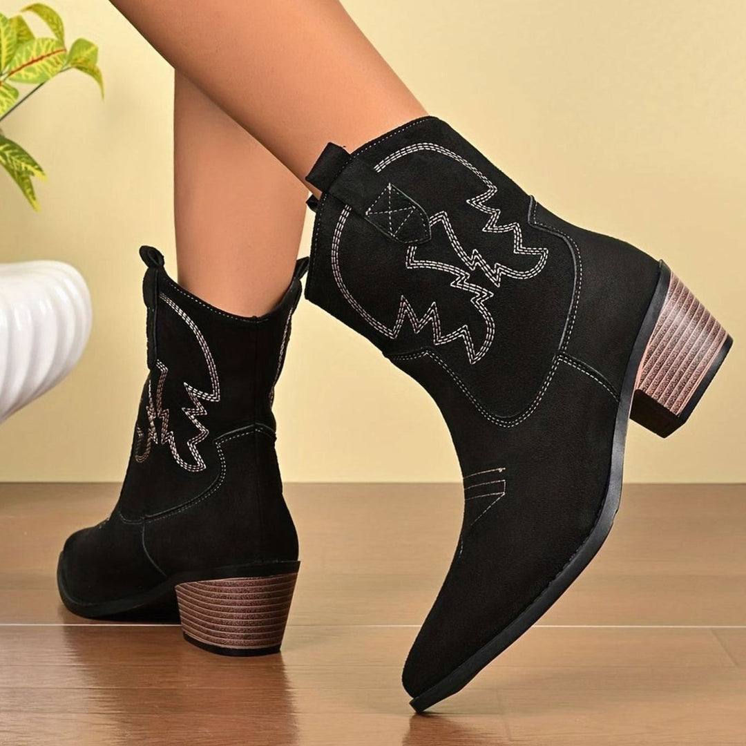Women's Wide-Calf Embroidered Slip-On Western Cowboy Booties