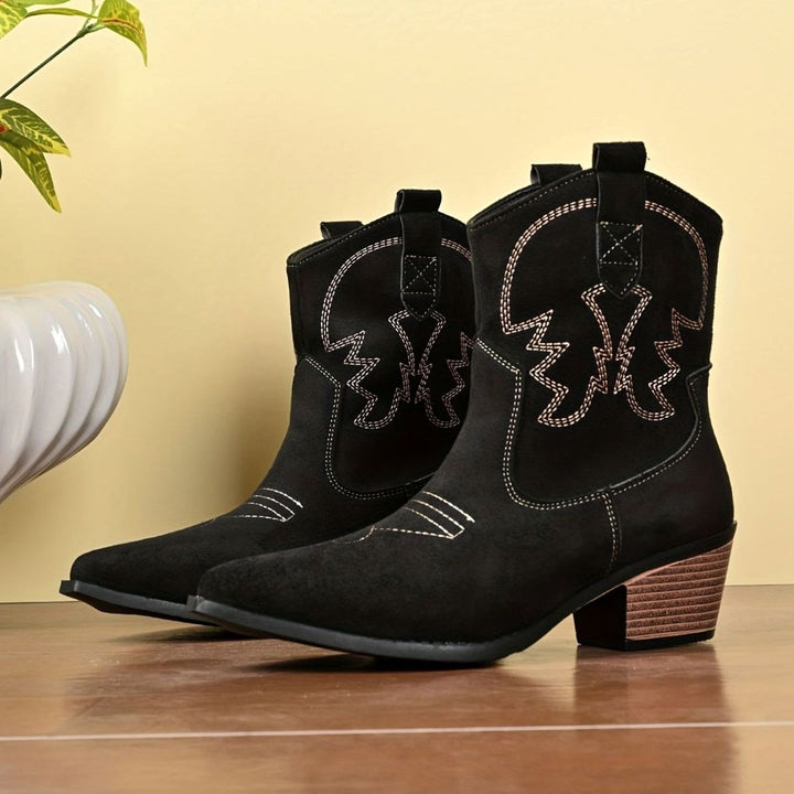 Women's Wide-Calf Embroidered Slip-On Western Cowboy Booties