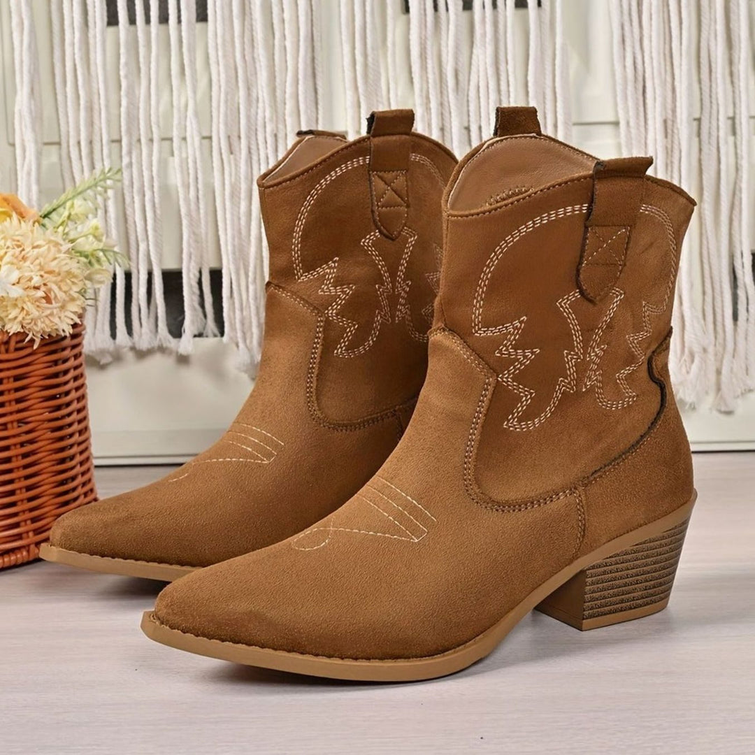 Women's Wide-Calf Embroidered Slip-On Western Cowboy Booties