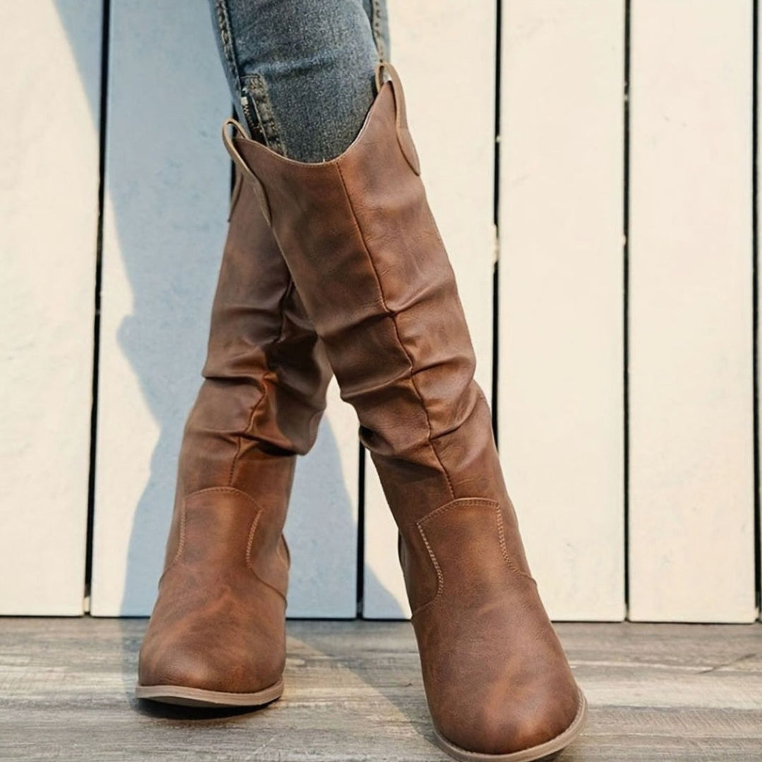 Women's Wide-Calf Flat-Heel Pull-On Western Knee-High Boots