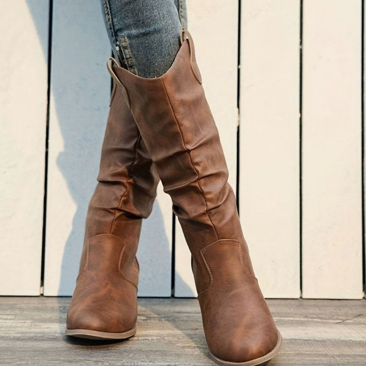 Women's Wide-Calf Flat-Heel Pull-On Western Knee-High Boots