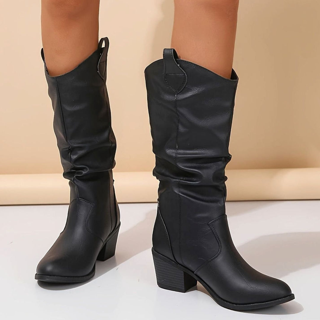 Women's Wide-Calf Flat-Heel Pull-On Western Knee-High Boots