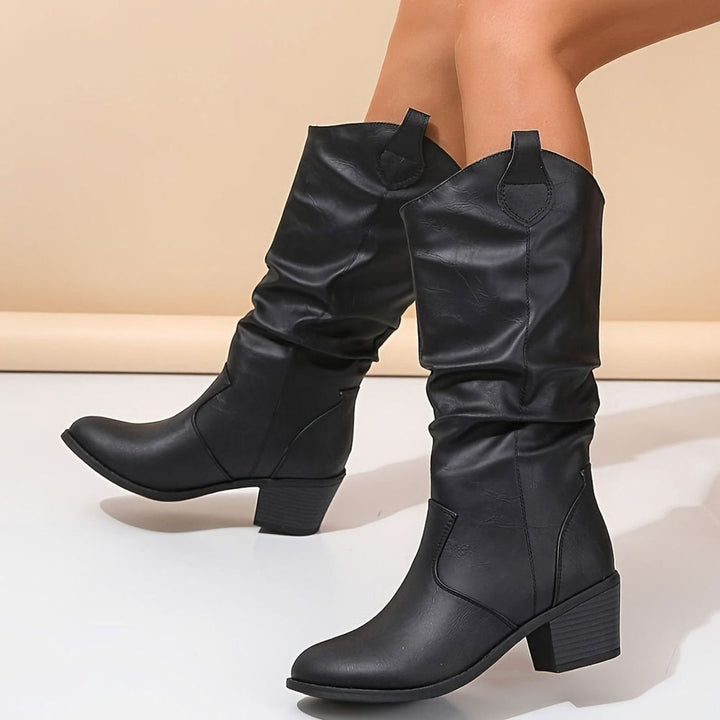 Women's Wide-Calf Flat-Heel Pull-On Western Knee-High Boots