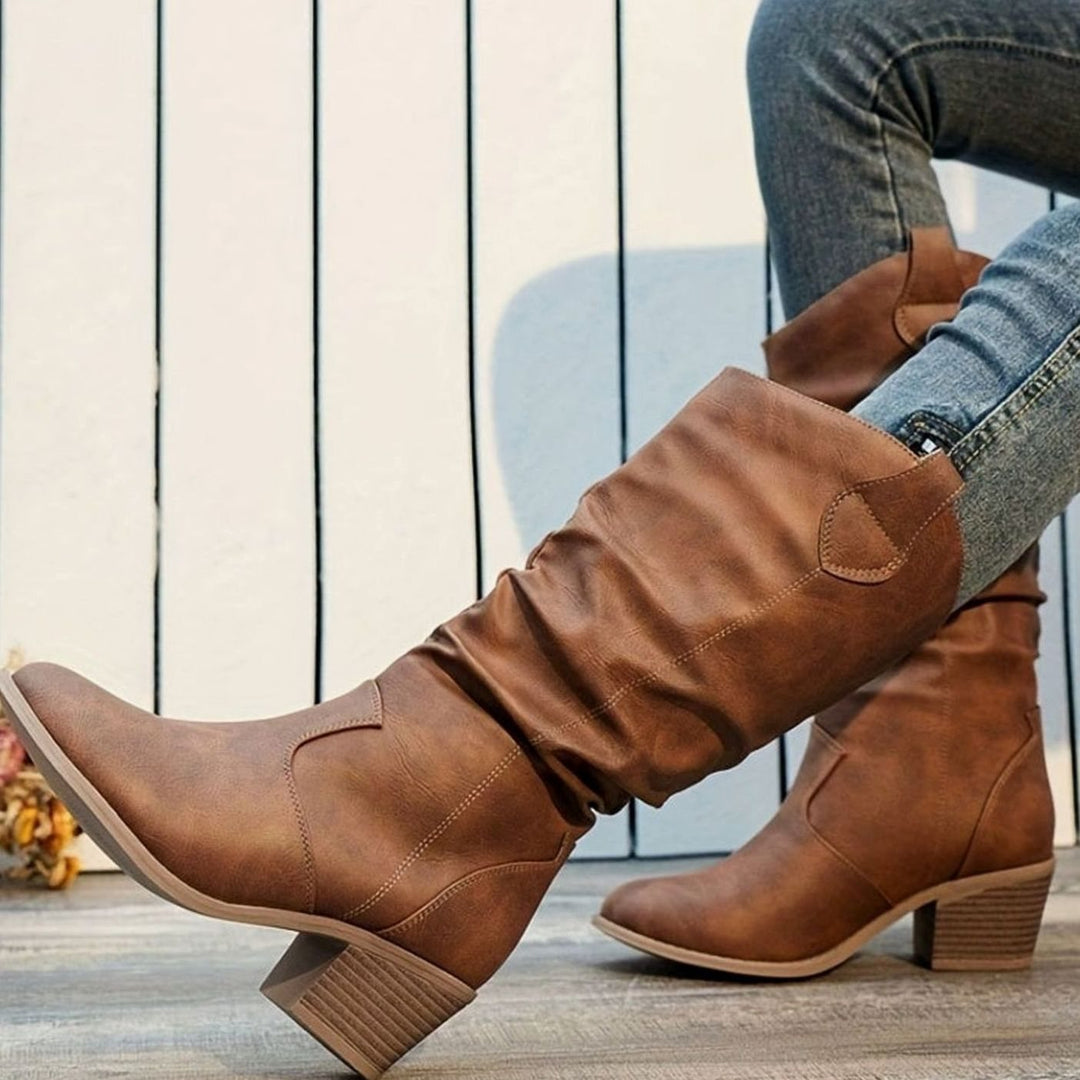 Women's Wide-Calf Flat-Heel Pull-On Western Knee-High Boots