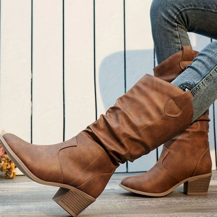 Women's Wide-Calf Flat-Heel Pull-On Western Knee-High Boots
