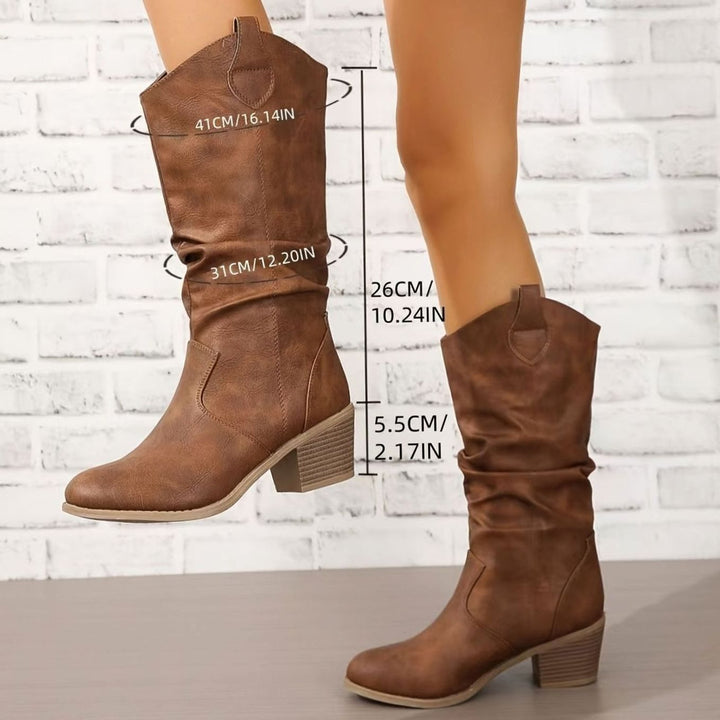 Women's Wide-Calf Flat-Heel Pull-On Western Knee-High Boots - Light Brown