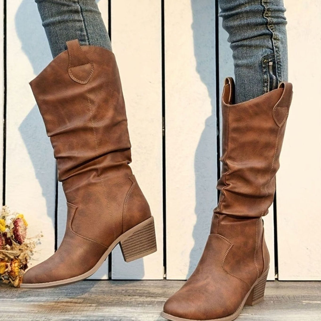 Women's Wide-Calf Flat-Heel Pull-On Western Knee-High Boots