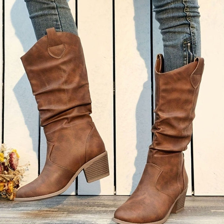Women's Wide-Calf Flat-Heel Pull-On Western Knee-High Boots