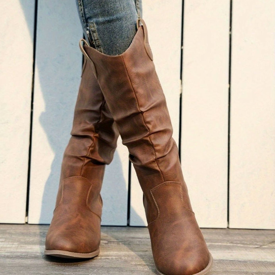 Women's Wide-Calf Flat-Heel Pull-On Western Knee-High Boots