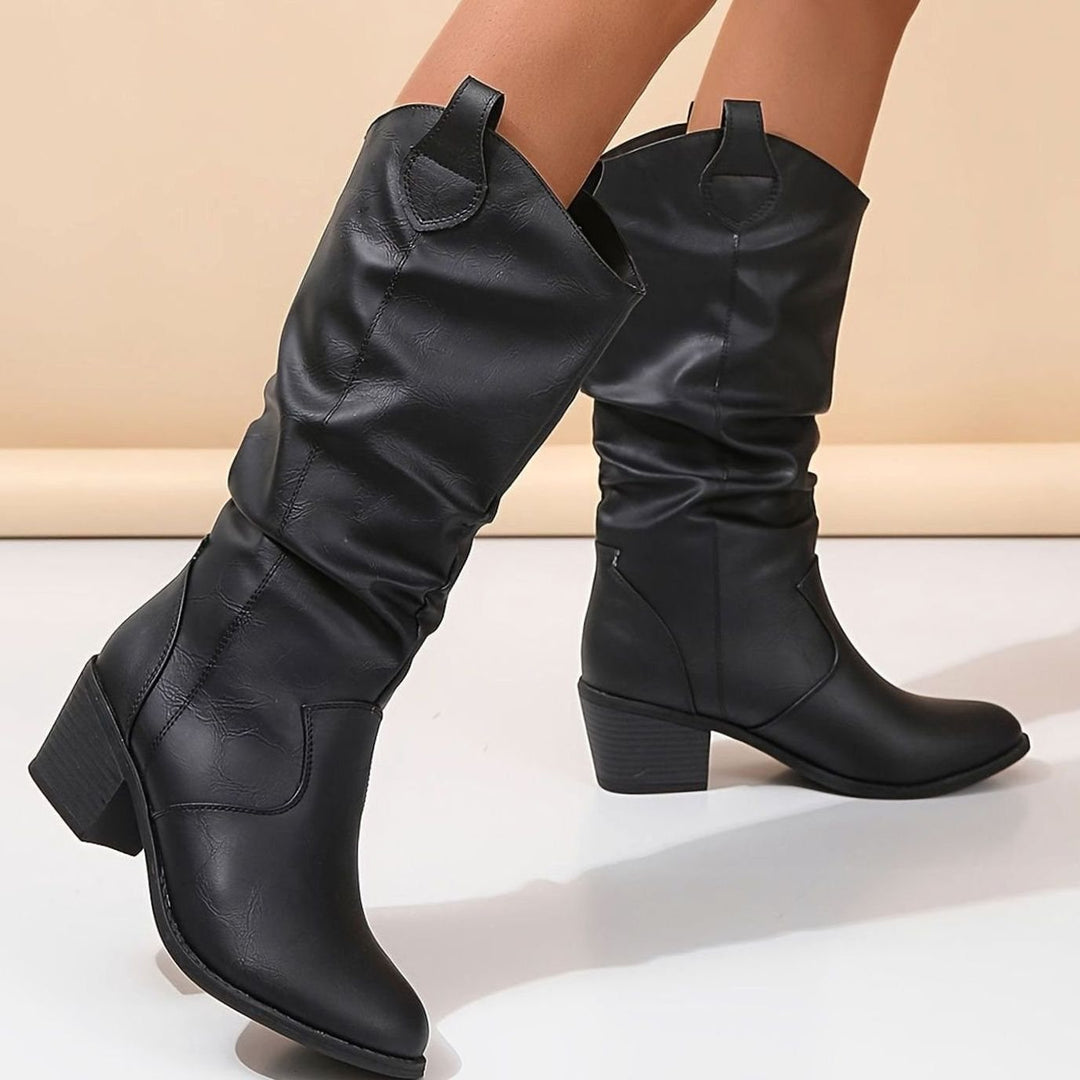 Women's Wide-Calf Flat-Heel Pull-On Western Knee-High Boots