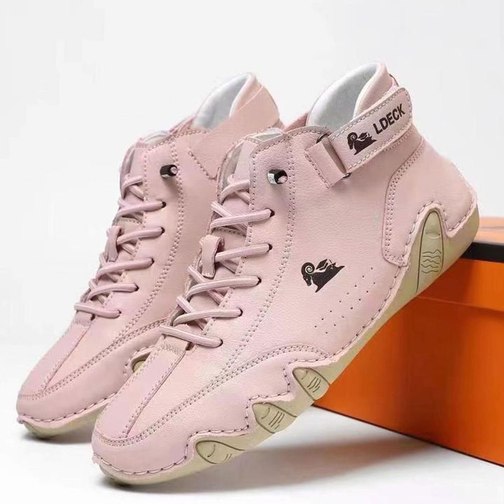 Women's Wide-Toe Barefoot High-Top Lace-Up Sneakers Antislip Sole - Pink