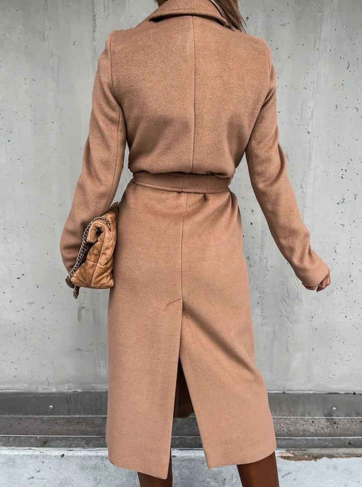 Women's Winter Coat Long Belted Wool Blend Wrap Shawl Collar