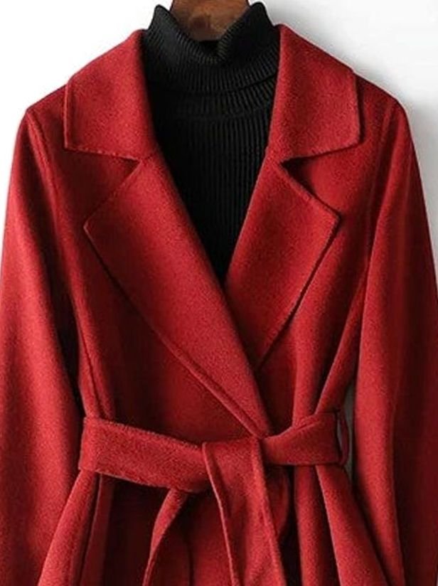 Women's Wool Belted Wrap Coat A-Line Long Winter Coat