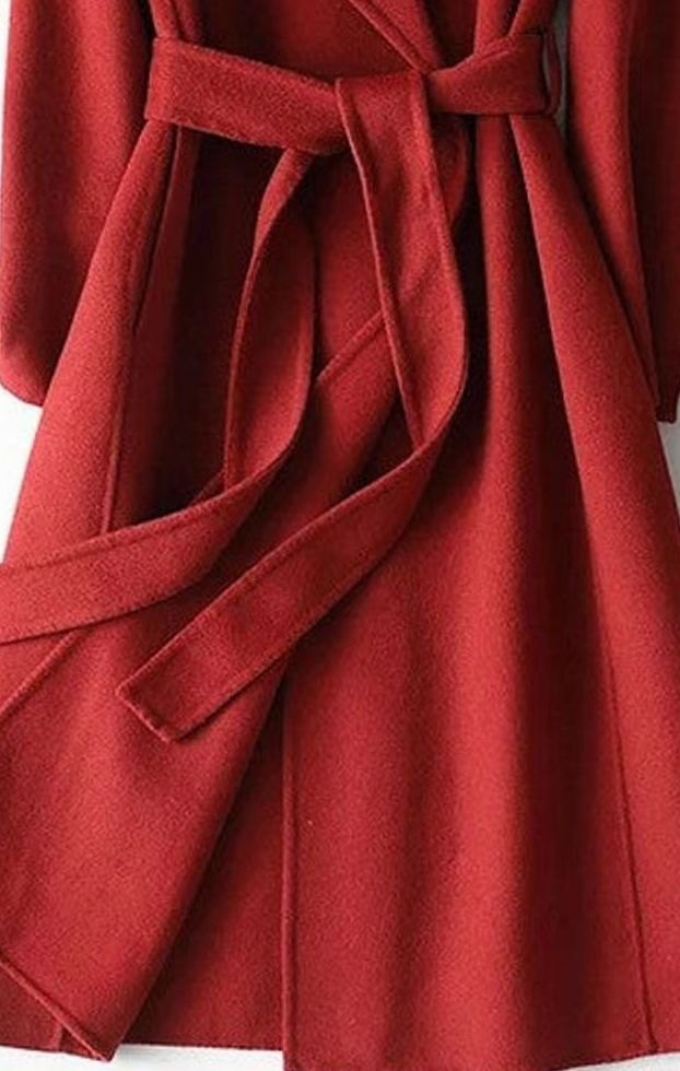 Women's Wool Belted Wrap Coat A-Line Long Winter Coat