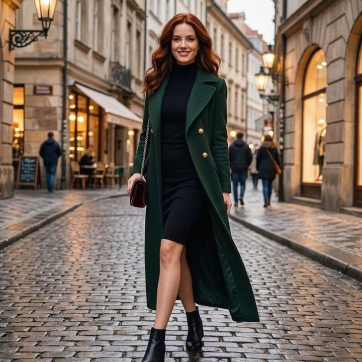 Women's Wool-Blend Lapel Collar Button-Front Long Coat