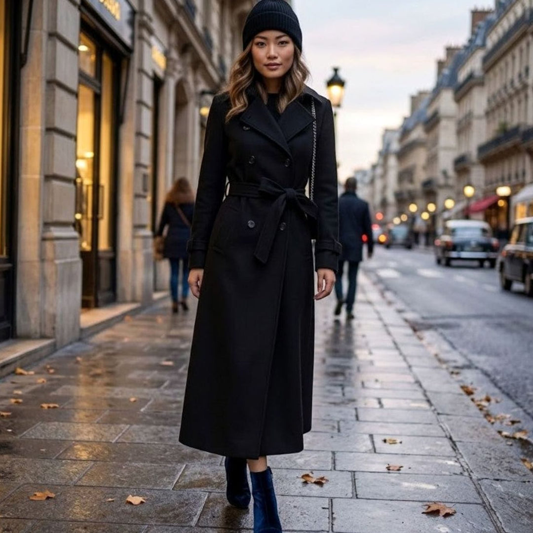 Women's Wool-Blend Lapel Collar Button-Front Long Coat