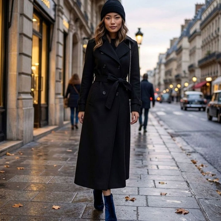 Women's Wool-Blend Lapel Collar Button-Front Long Coat