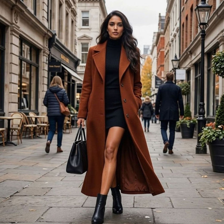 Women's Wool-Blend Lapel Collar Button-Front Long Coat